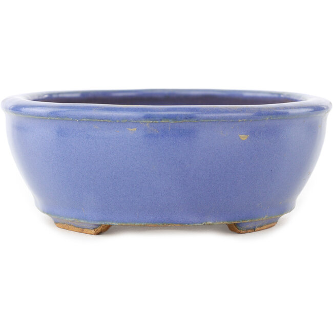 Oval blue bonsai pot by Hattori - 160 x 135 x 50 mm