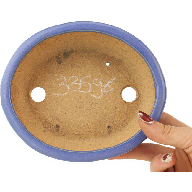 Oval blue bonsai pot by Hattori - 160 x 135 x 50 mm