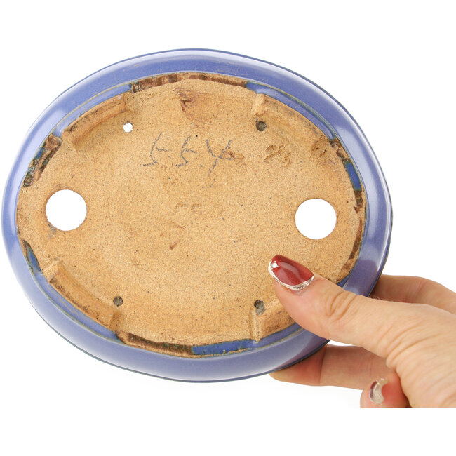 Ovale blauwe bonsai pot van Hattori - 160 x 135 x 50 mm