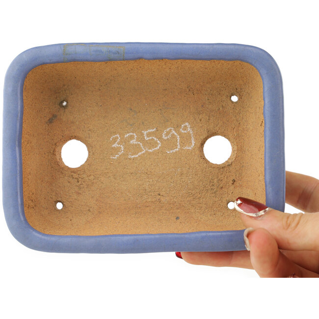 Rectangular blue bonsai pot by Hattori - 141 x 105 x 42 mm