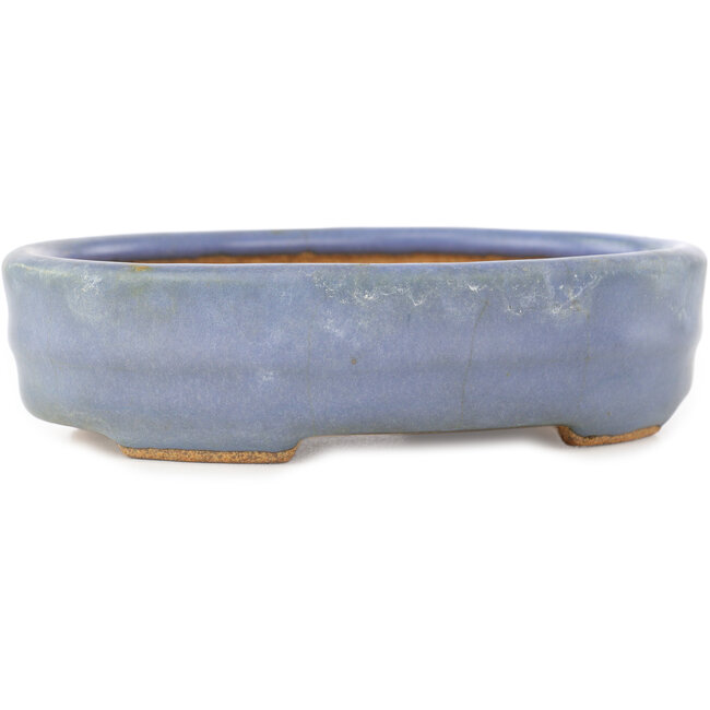 Pot à bonsaï ovale bleu par Hattori - 142 x 110 x 37 mm