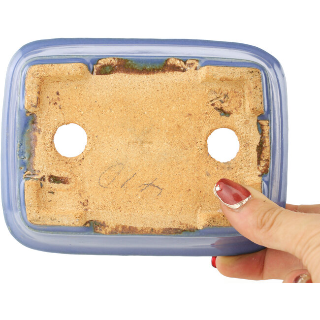 Maceta rectangular azul para bonsái de Hattori - 138 x 104 x 40 mm