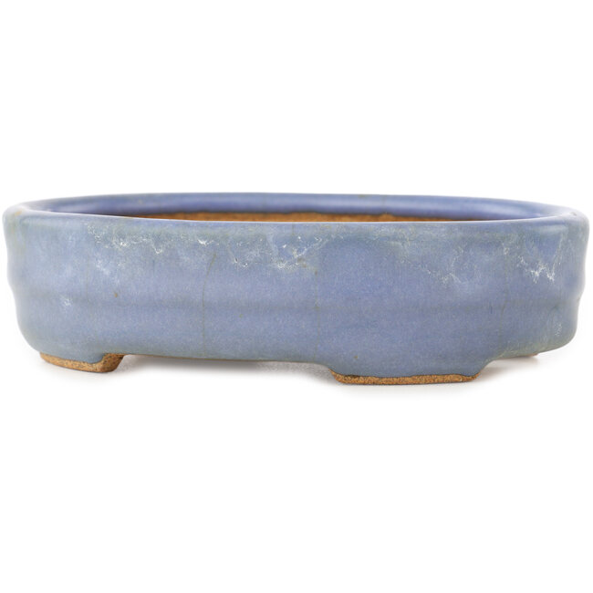 Oval blue bonsai pot by Hattori - 142 x 110 x 37 mm