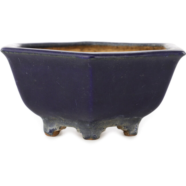 Zeshoekige donkerblauwe bonsaipot van Hattori - 155 x 155 x 68 mm