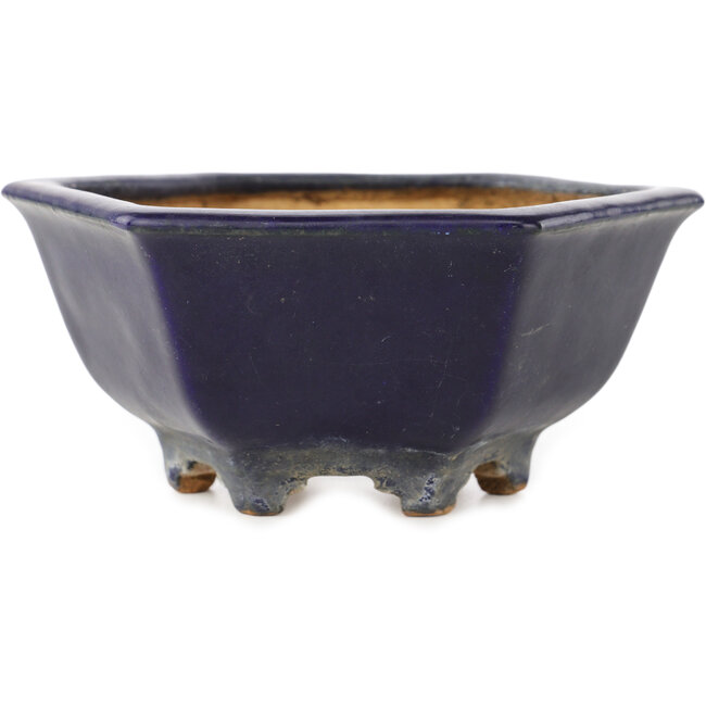 Zeshoekige donkerblauwe bonsaipot van Hattori - 155 x 155 x 68 mm