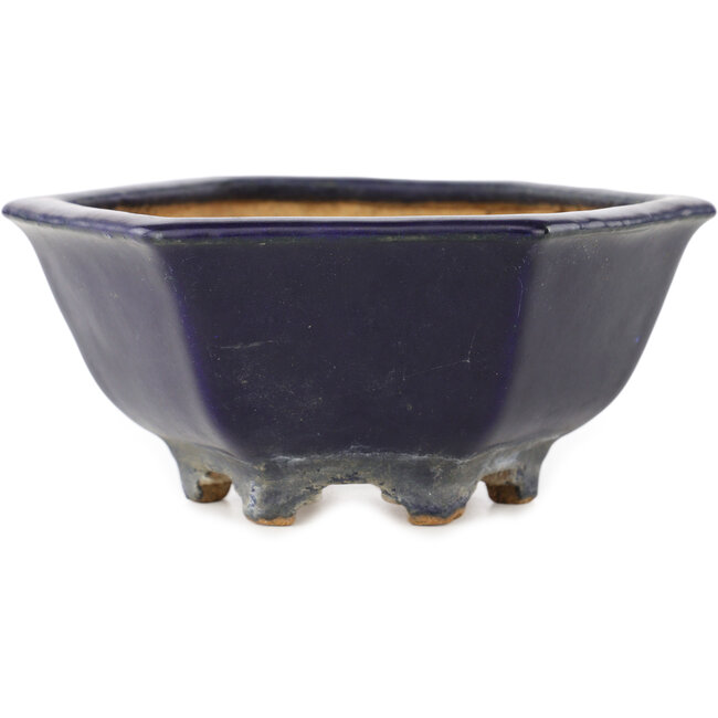 Zeshoekige donkerblauwe bonsaipot van Hattori - 155 x 155 x 68 mm