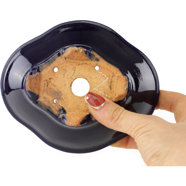 Mokko dark blue bonsai pot by Hattori - 140 x 118 x 50 mm