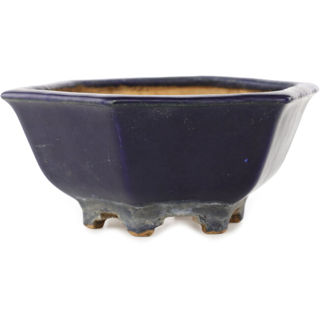 Zeshoekige donkerblauwe bonsaipot van Hattori - 155 x 155 x 68 mm