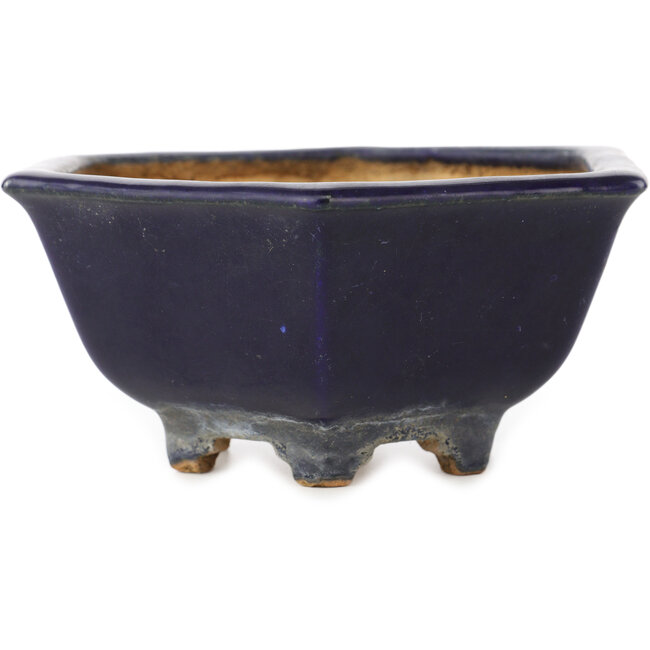 Zeshoekige donkerblauwe bonsaipot van Hattori - 155 x 155 x 68 mm