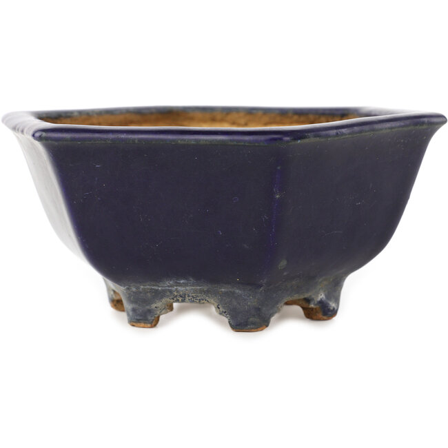 Pot à bonsaï hexagonal bleu foncé de Hattori - 155 x 155 x 68 mm