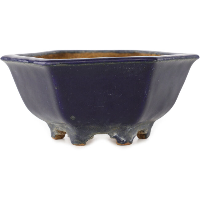Maceta para bonsái hexagonal de color azul oscuro de Hattori - 155 x 155 x 68 mm