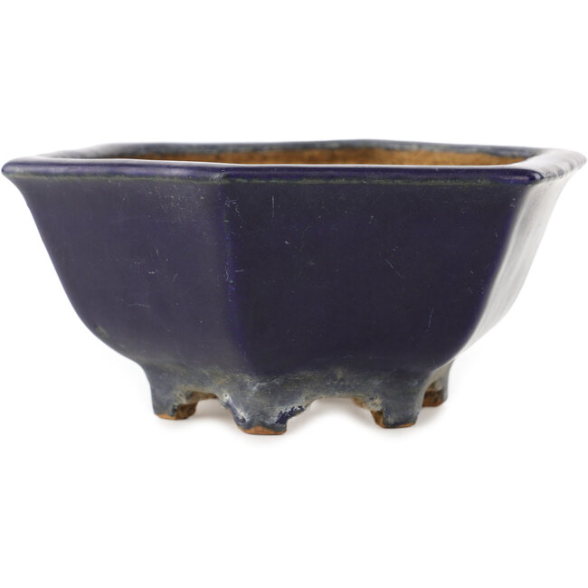 Vaso bonsai esagonale blu scuro di Hattori - 155 x 155 x 68 mm