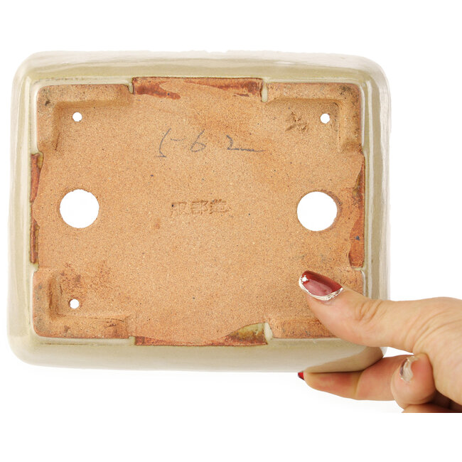 Rectangular off-white bonsai pot by Hattori - 160 x 135 x 50 mm