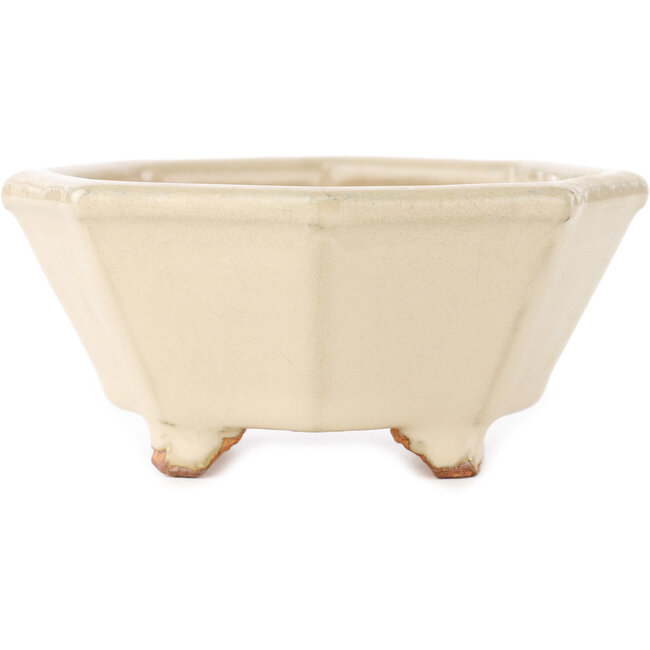 Pot à bonsaï octogonal blanc cassé de Hattori - 125 x 125 x 55 mm
