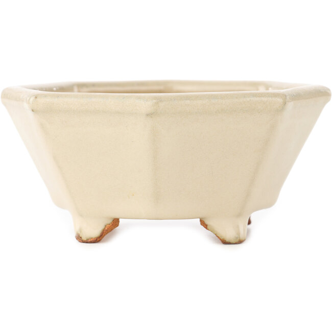 Achthoekige gebroken witte bonsaipot van Hattori - 125 x 125 x 55 mm