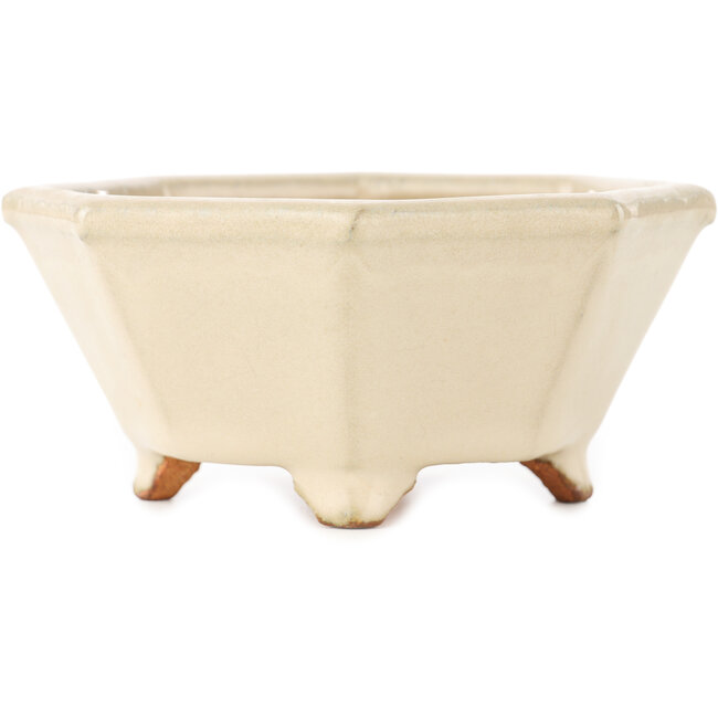 Pot à bonsaï octogonal blanc cassé de Hattori - 125 x 125 x 55 mm