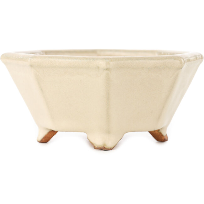 Pot à bonsaï octogonal blanc cassé de Hattori - 125 x 125 x 55 mm