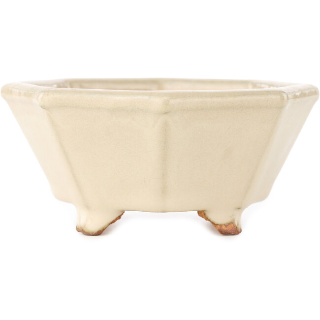 Pot à bonsaï octogonal blanc cassé de Hattori - 125 x 125 x 55 mm