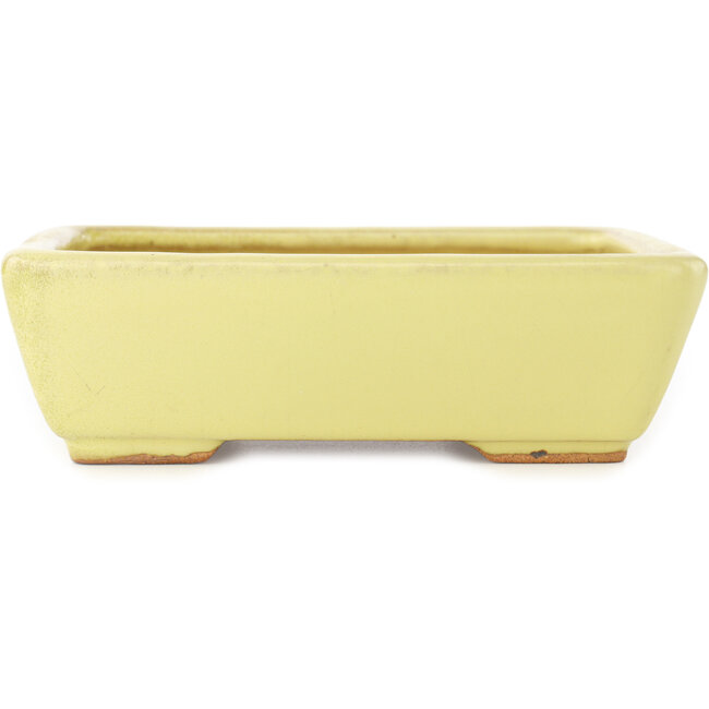 Rectangular yellow bonsai pot by Hattori - 162 x 135 x 49 mm