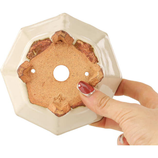 Achthoekige gebroken witte bonsaipot van Hattori - 125 x 125 x 55 mm