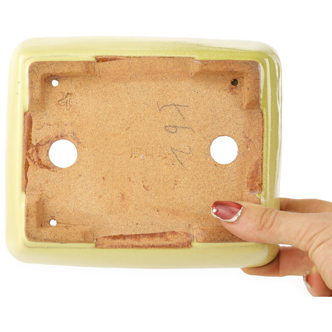 Rectangular yellow bonsai pot by Hattori - 162 x 135 x 49 mm