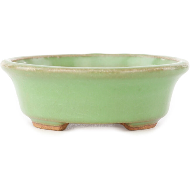 Oval green bonsai pot by Hattori - 131 x 105 x 34 mm