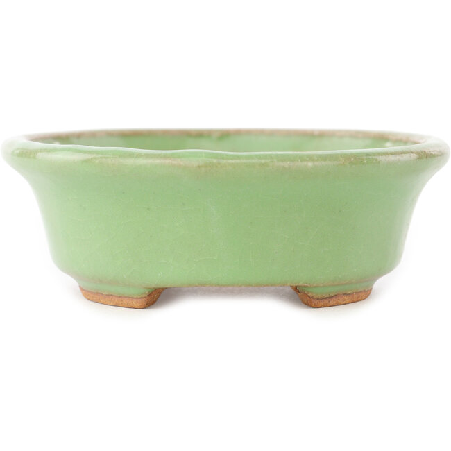 Oval green bonsai pot by Hattori - 131 x 105 x 34 mm