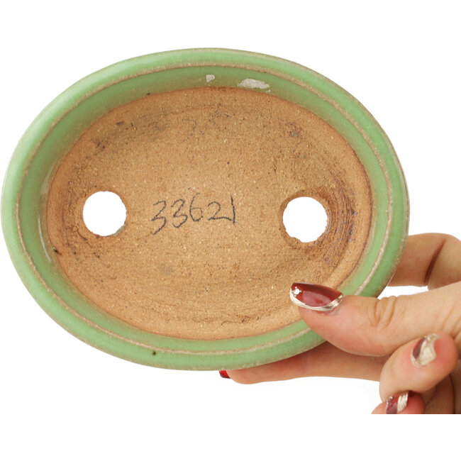 Maceta ovalada verde para bonsái de Hattori - 131 x 105 x 34 mm