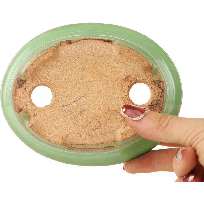 Maceta ovalada verde para bonsái de Hattori - 131 x 105 x 34 mm