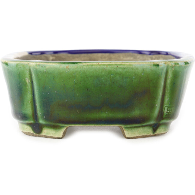 Maceta ovalada para bonsái azul y verde de Terahata Satomi Mazan - 162 x 122 x 47 mm