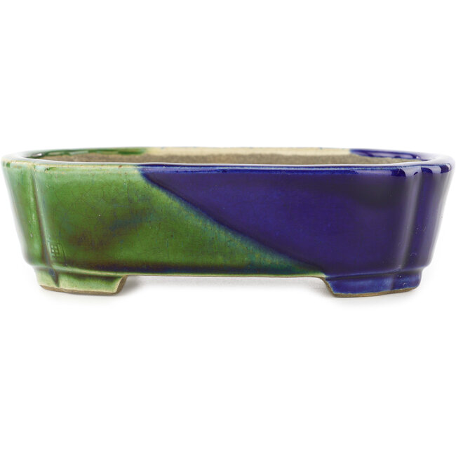 Vaso bonsai ovale blu e verde di Terahata Satomi Mazan - 162 x 122 x 47 mm