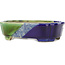 Pot à bonsaï ovale vert et bleu par Terahata Satomi Mazan - 162 x 122 x 47 mm