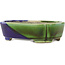 Pot à bonsaï ovale vert et bleu par Terahata Satomi Mazan - 162 x 122 x 47 mm