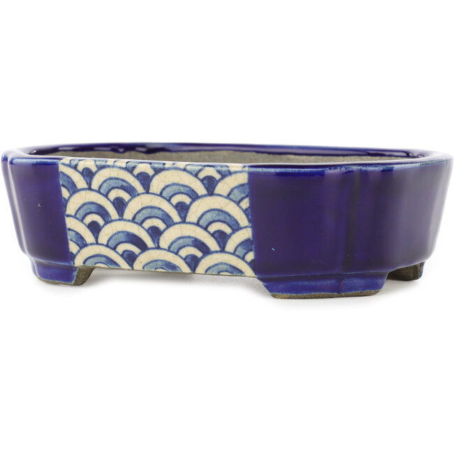 Maceta ovalada para bonsái azul de Terahata Satomi Mazan - 162 x 122 x 47 mm