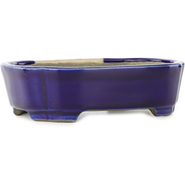 Oval blue bonsai pot by Terahata Satomi Mazan - 162 x 122 x 47 mm