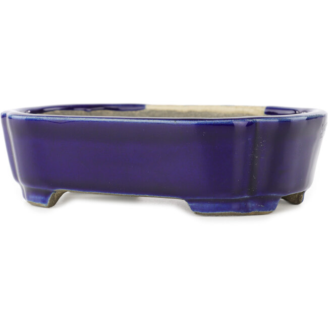 Oval blue bonsai pot by Terahata Satomi Mazan - 162 x 122 x 47 mm