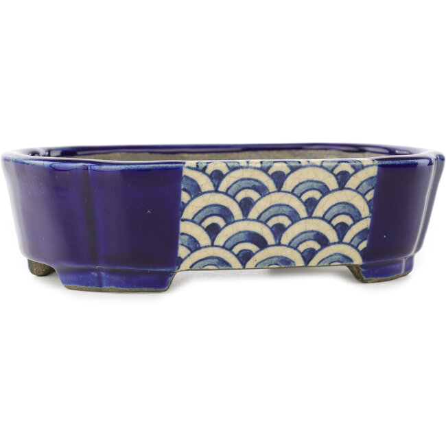 Ovaler blauer Bonsaitopf von Terahata Satomi Mazan – 162 x 122 x 47 mm
