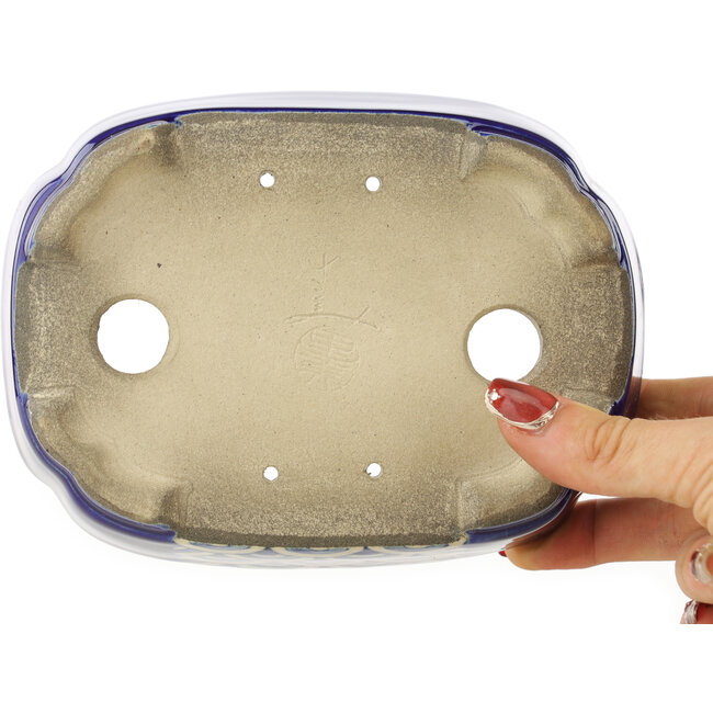 Oval blue bonsai pot by Terahata Satomi Mazan - 162 x 122 x 47 mm