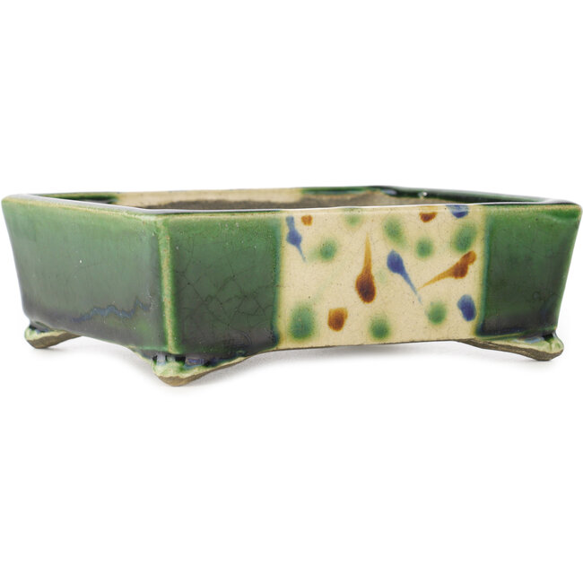 Rechteckiger grüner und blauer Bonsaitopf von Terahata Satomi Mazan – 153 x 128 x 52 mm