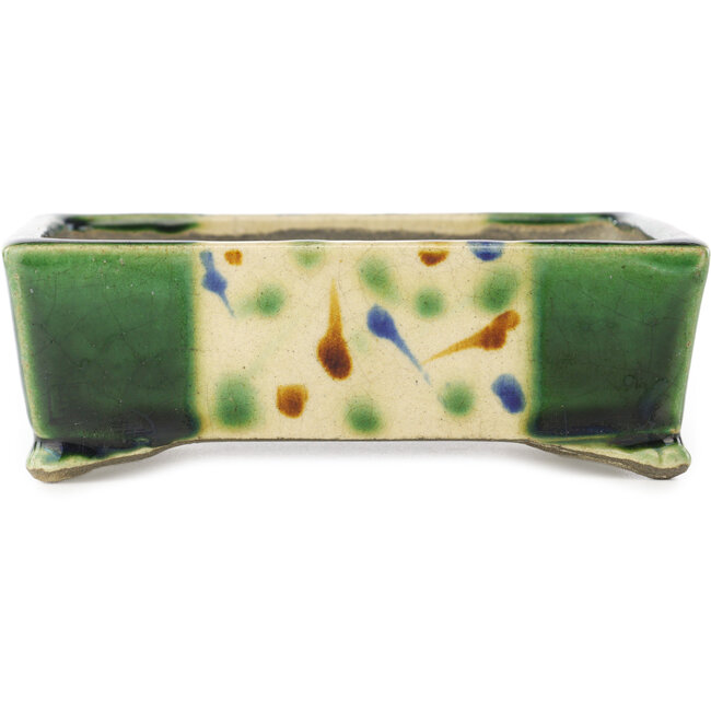 Vaso bonsai rettangolare verde e blu di Terahata Satomi Mazan - 153 x 128 x 52 mm