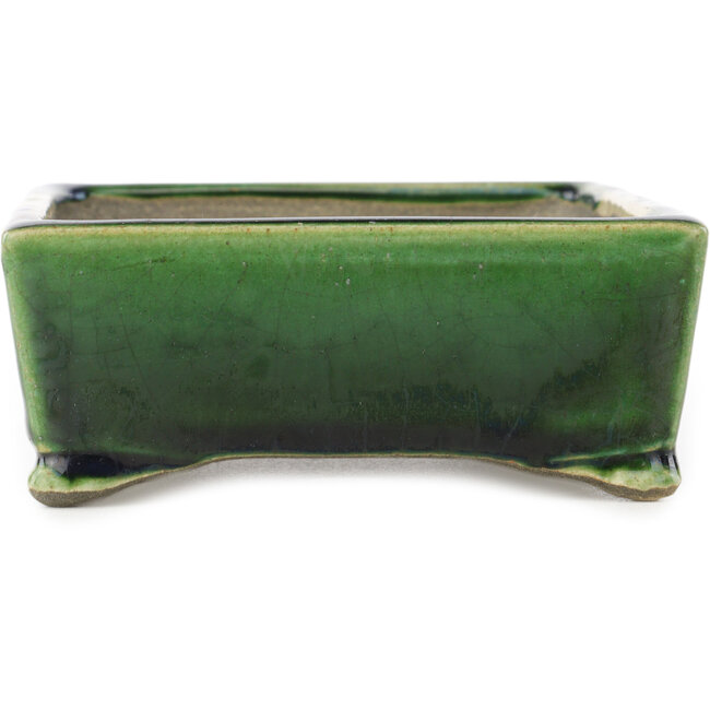 Rechthoekige groen en blauwe bonsaipot van Terahata Satomi Mazan - 153 x 128 x 52 mm