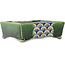 Maceta rectangular para bonsái verde y azul de Terahata Satomi Mazan - 153 x 128 x 52 mm