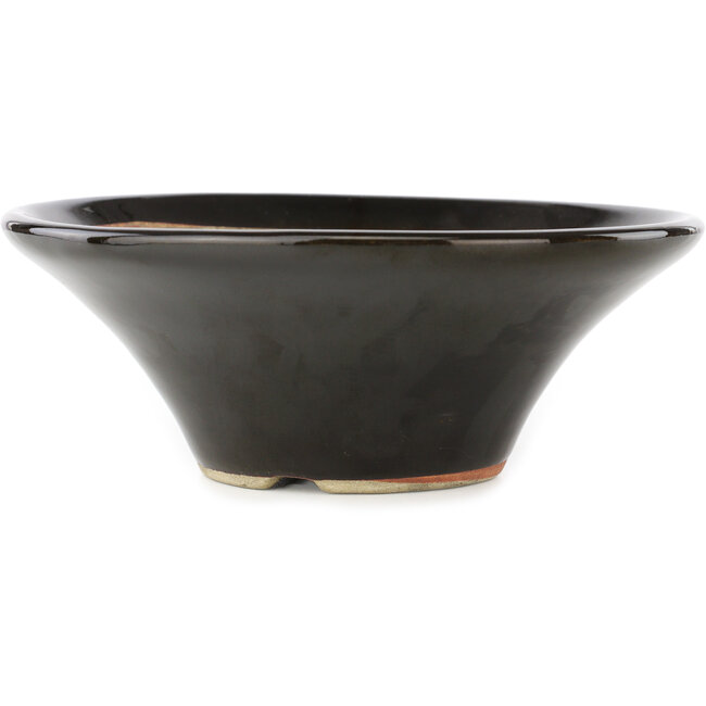 Maceta redonda para bonsái marrón de Terahata Satomi Mazan - 185 x 185 x 70 mm