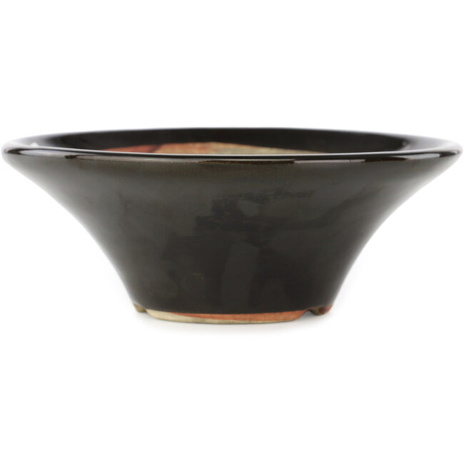 Vaso bonsai rotondo marrone di Terahata Satomi Mazan - 185 x 185 x 70 mm