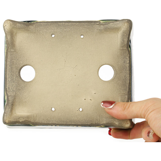 Rechteckiger grüner und blauer Bonsaitopf von Terahata Satomi Mazan – 153 x 128 x 52 mm