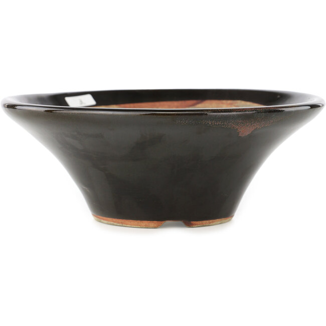 Round brown bonsai pot by Terahata Satomi Mazan - 185 x 185 x 70 mm