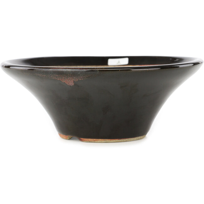 Ronde bruine bonsaipot van Terahata Satomi Mazan - 185 x 185 x 70 mm