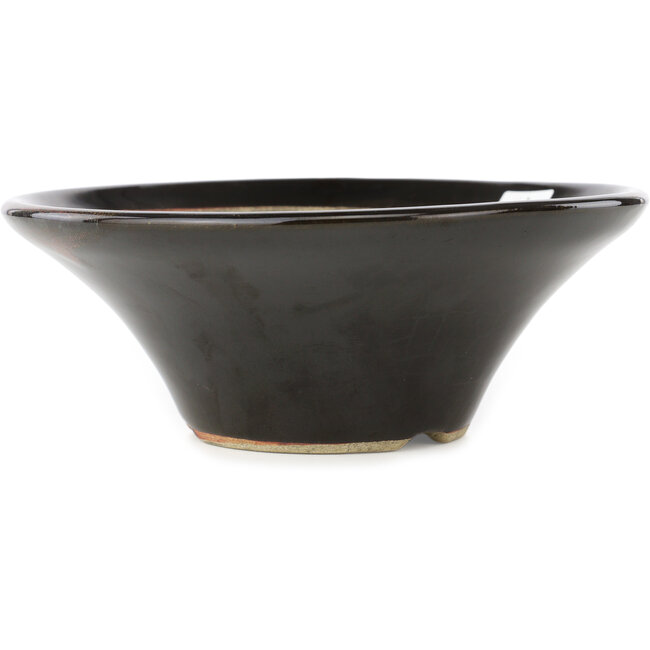 Round brown bonsai pot by Terahata Satomi Mazan - 185 x 185 x 70 mm