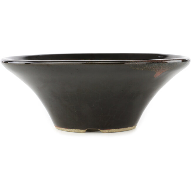 Round brown bonsai pot by Terahata Satomi Mazan - 185 x 185 x 70 mm