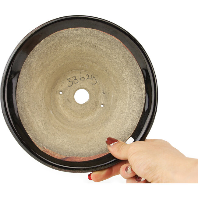 Ronde bruine bonsaipot van Terahata Satomi Mazan - 185 x 185 x 70 mm